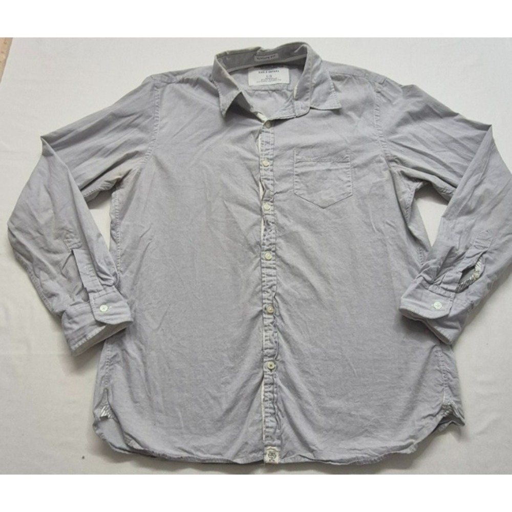 American Eagle Oxford Eagle Vintage fit mens gray Long Sleeve Button Up Shirt LG